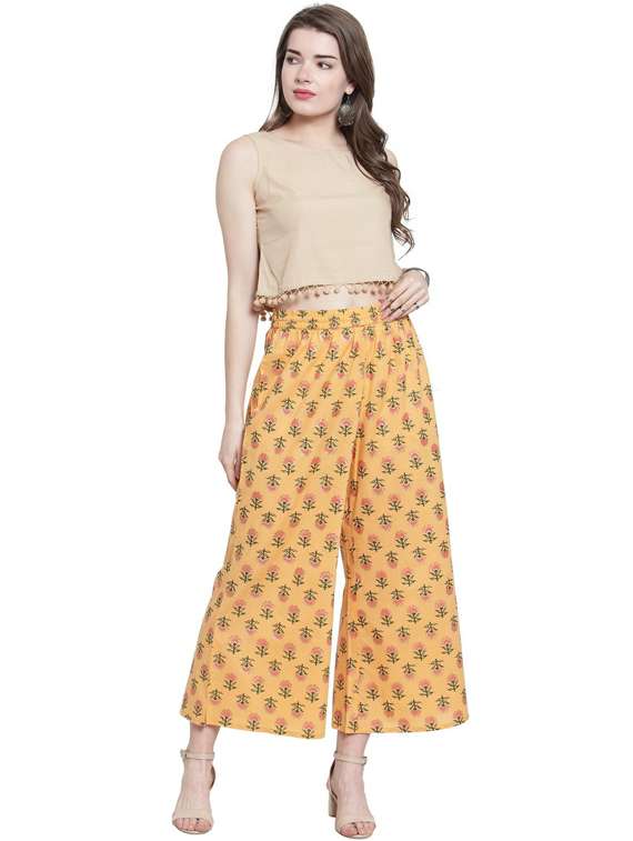 yellow printed cullottes palazzo - 19600789 - Standard Image - 3