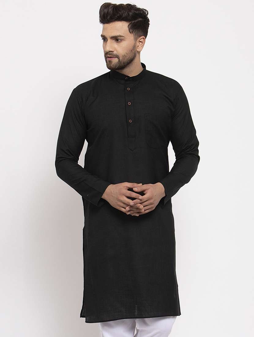 black solid cotton kurta
