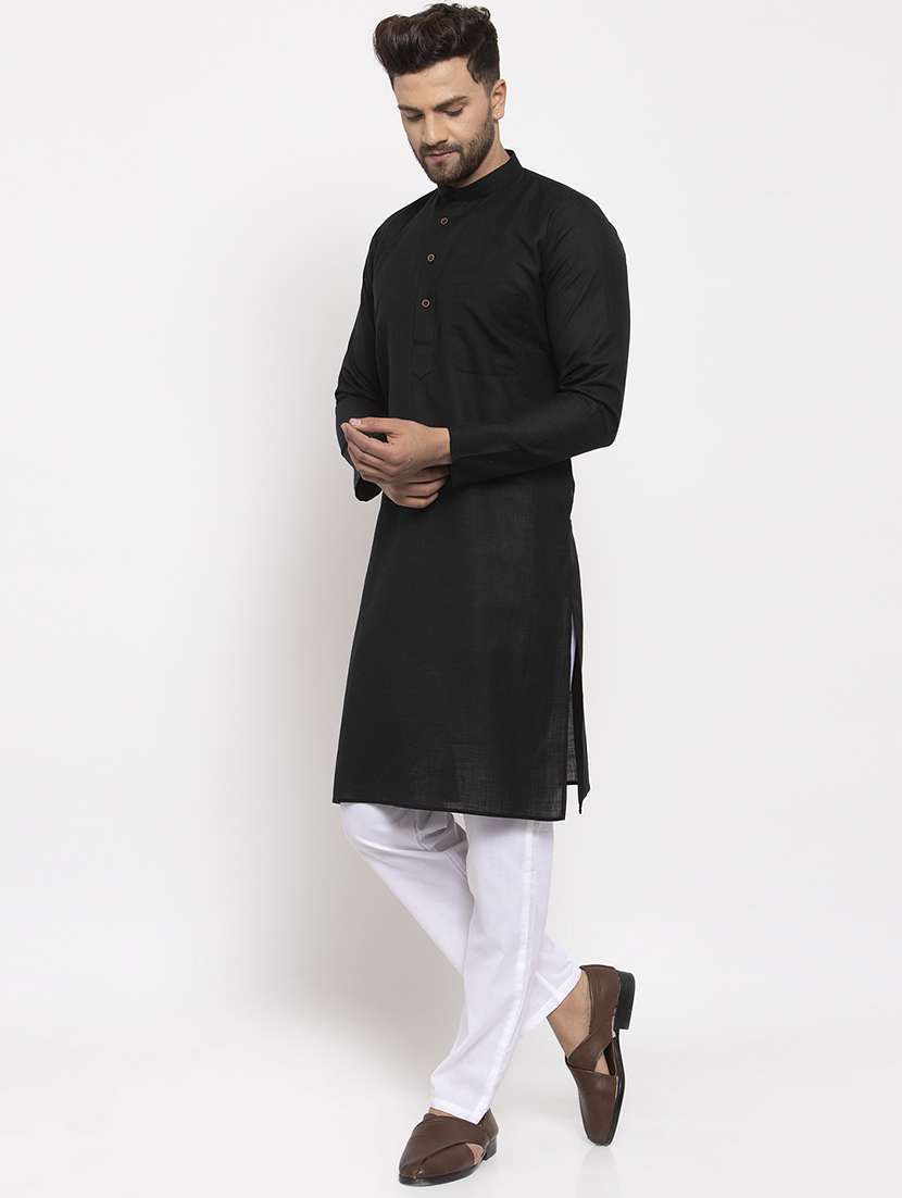 black solid cotton kurta - 19600798 -  Standard Image - 3