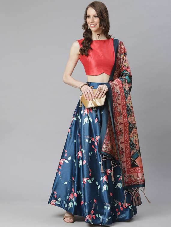 printed flared semi stitched lehenga - 19600868 - Zoom Image - 0