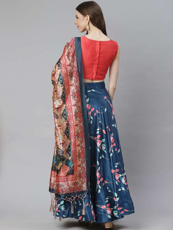 printed flared semi stitched lehenga - 19600868 - Standard Image - 3
