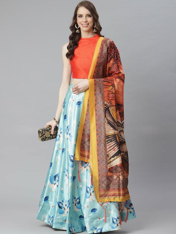 printed flared semi stitched lehenga - 19600873 -  Zoom Image - 0
