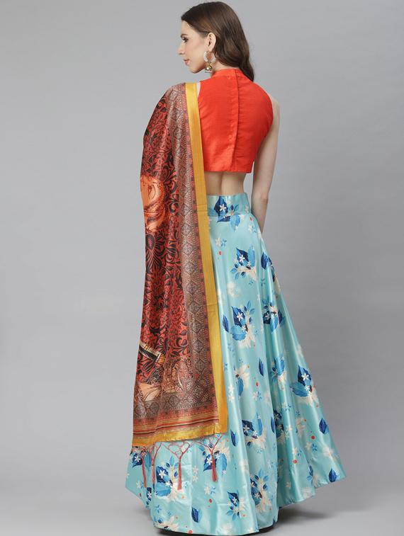 printed flared semi stitched lehenga - 19600873 - Standard Image - 3