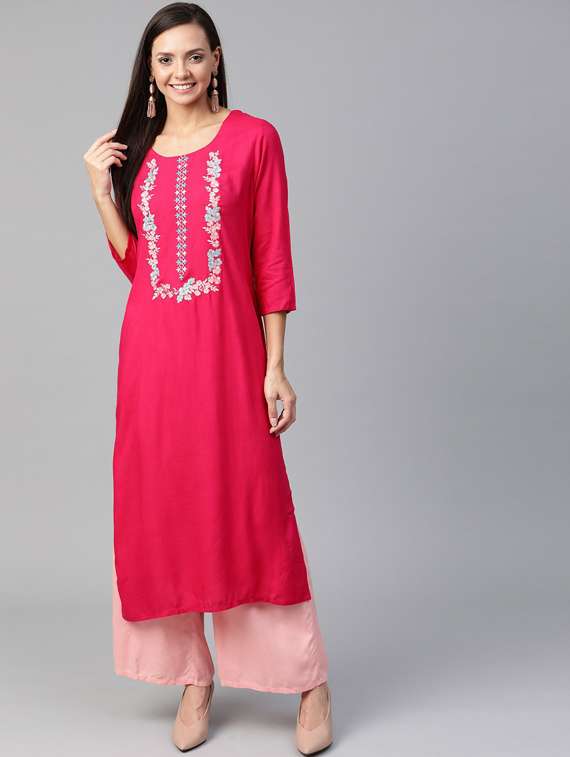 pink self design straight kurta - 19600895 - Zoom Image - 0