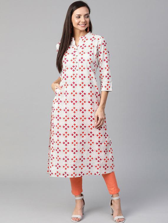 white self design straight kurta - 19600899 - Zoom Image - 0
