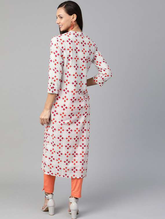 white self design straight kurta - 19600899 - Standard Image - 3