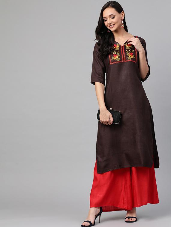 v-neck straight kurta - 19600934 - Zoom Image - 0