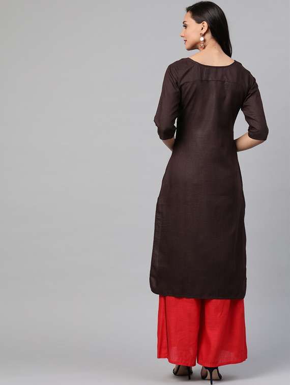 v-neck straight kurta - 19600935 -  Standard Image - 3