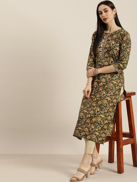 round neck straight kurta - 19601075 - Standard Image - 3