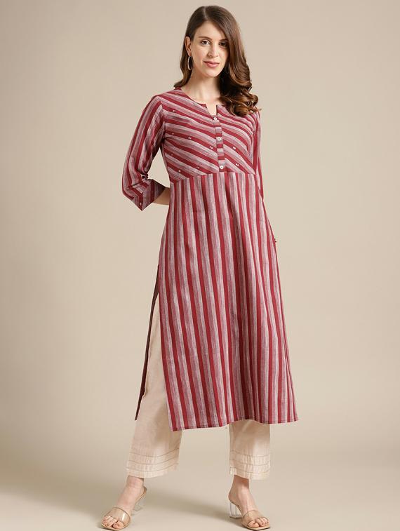 notch neck straight kurta - 19601078 - Zoom Image - 0