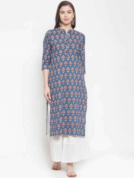 blue women self design straight kurta - 19601179 - Zoom Image - 0