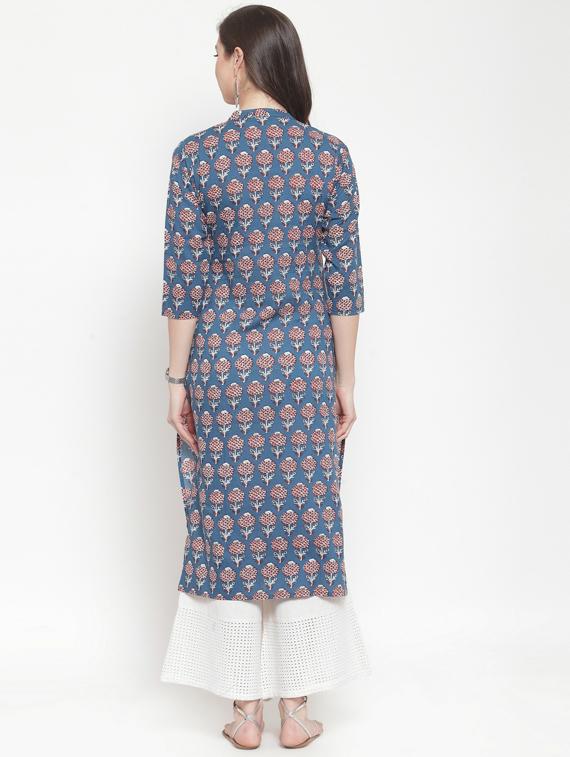 blue women self design straight kurta - 19601179 - Standard Image - 3