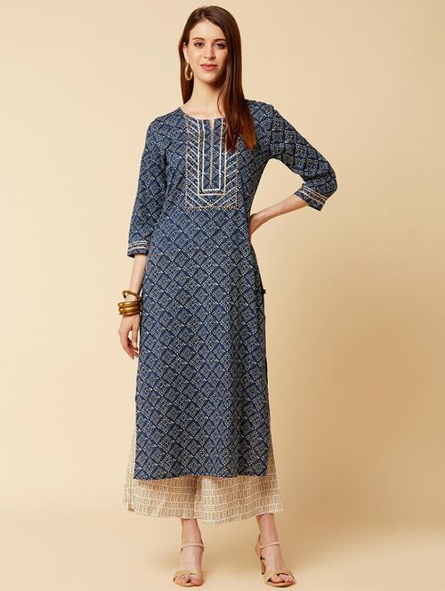 notch neck straight kurta - 19601220 -  Standard Image - 0