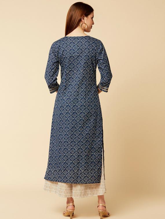 notch neck straight kurta - 19601220 - Standard Image - 3