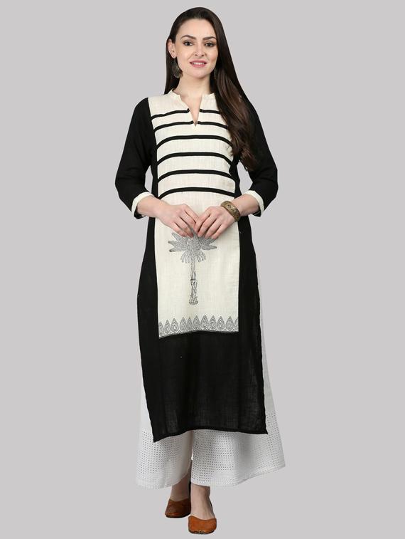 notch neck straight kurta - 19601229 - Zoom Image - 0