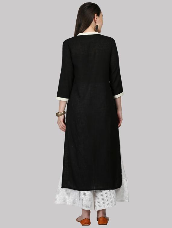 notch neck straight kurta - 19601229 - Standard Image - 3