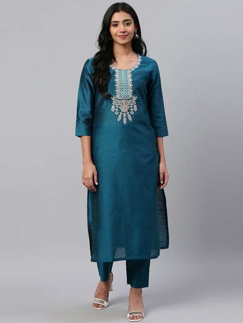 round neck kurta pant set - 19601253 - Standard Image - 0