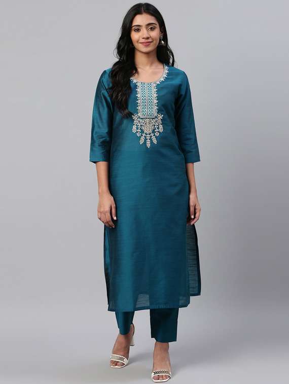 round neck kurta pant set - 19601253 - Zoom Image - 0