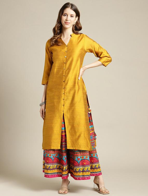 mandarin collar kurta sharara set - 19601271 -  Zoom Image - 0
