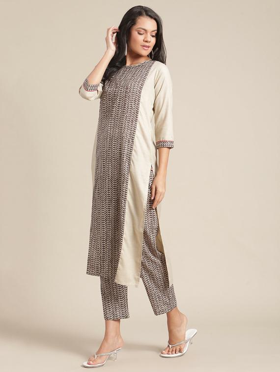 round neck kurta pant set - 19601305 - Zoom Image - 0