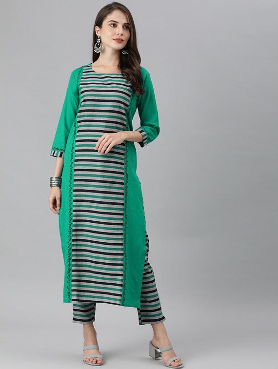 round neck kurta pant set - 19601313 - Zoom Image - 0
