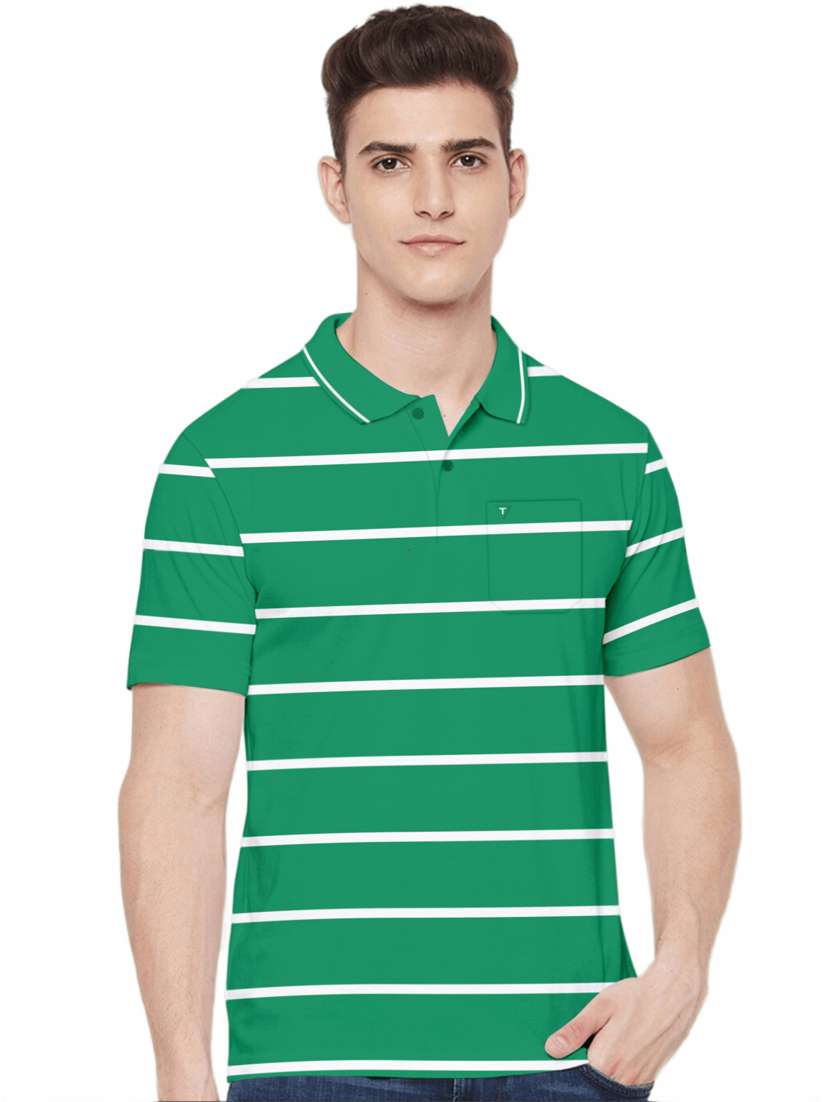 green stripes cotton polo t-shirt - 19601335 -  Zoom Image - 0