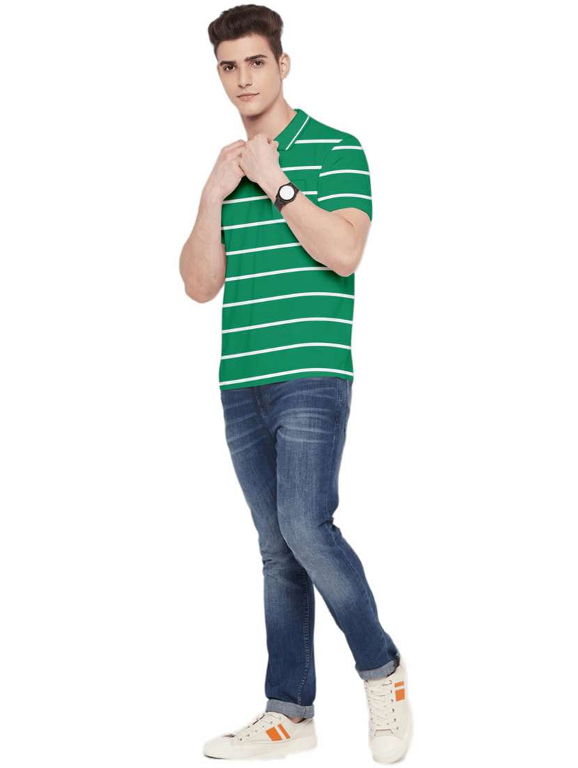 green stripes cotton polo t-shirt - 19601335 - Standard Image - 3
