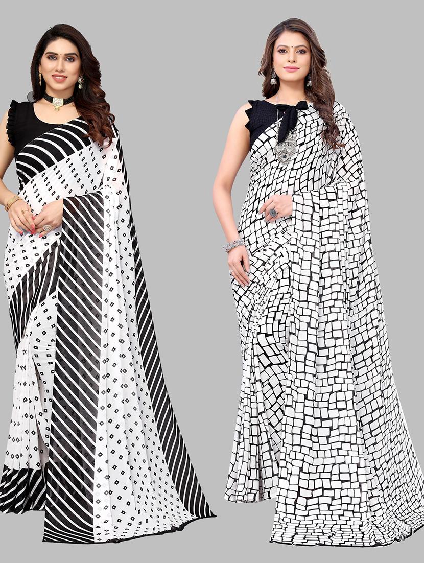 pack of 2 printed saree with blouse - 19601380 - Zoom Image - 0