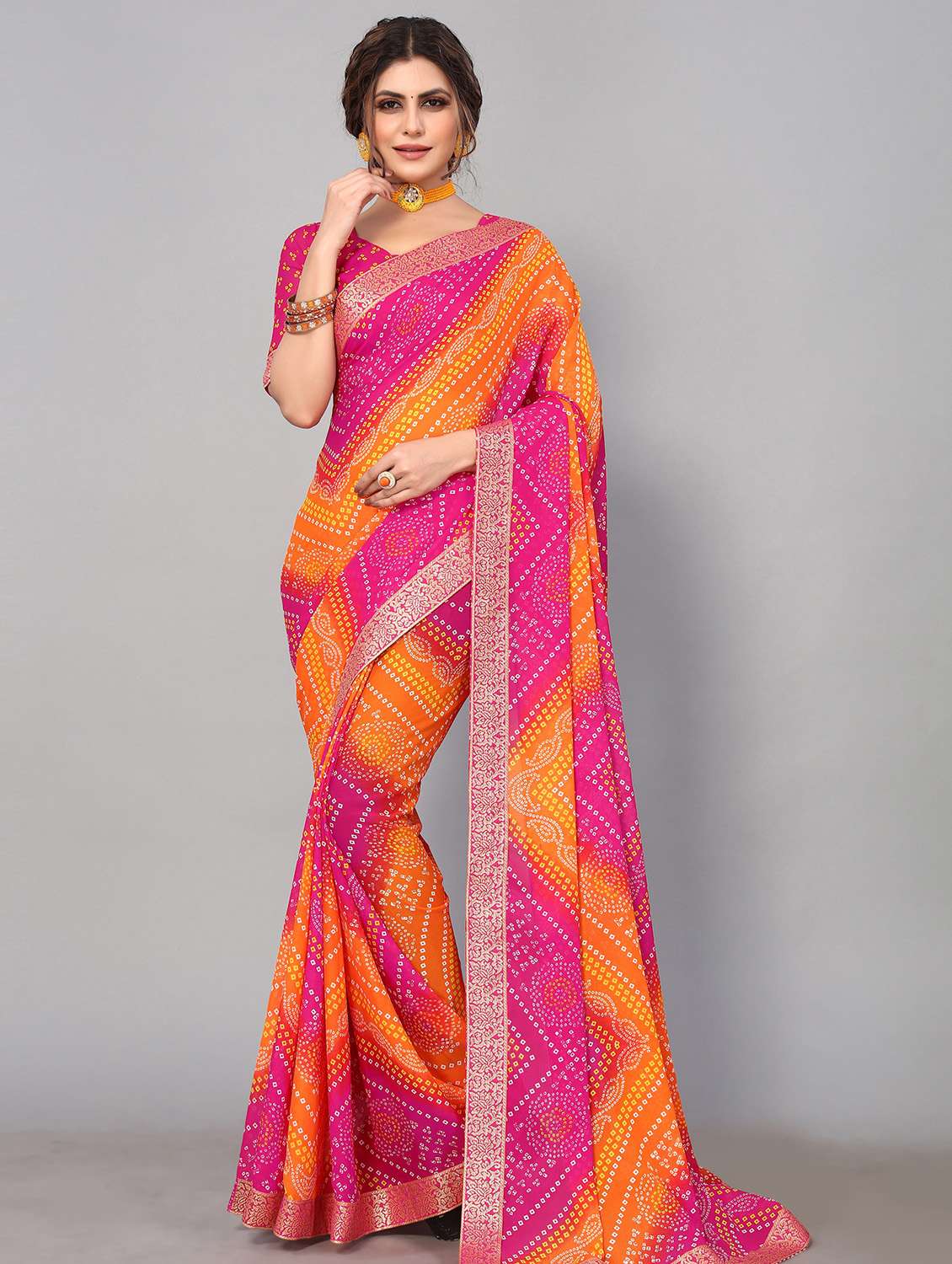 printed bandhani saree with blouse