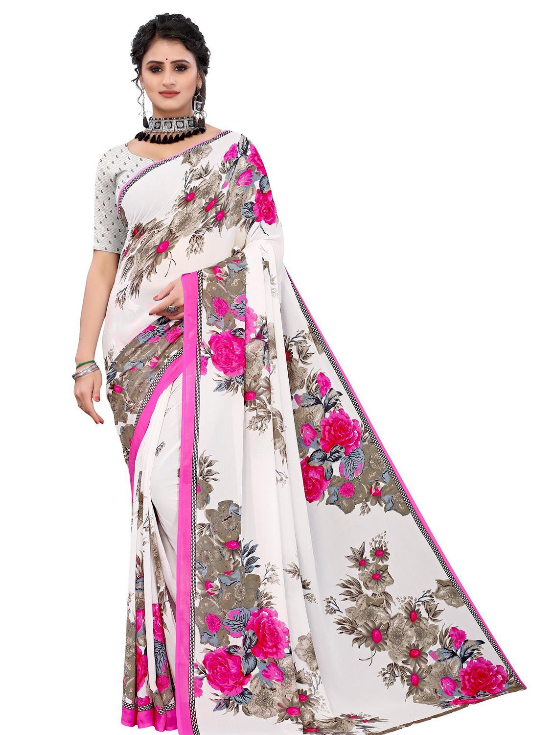 floral printed saree with blouse - 19602442 - Zoom Image - 0