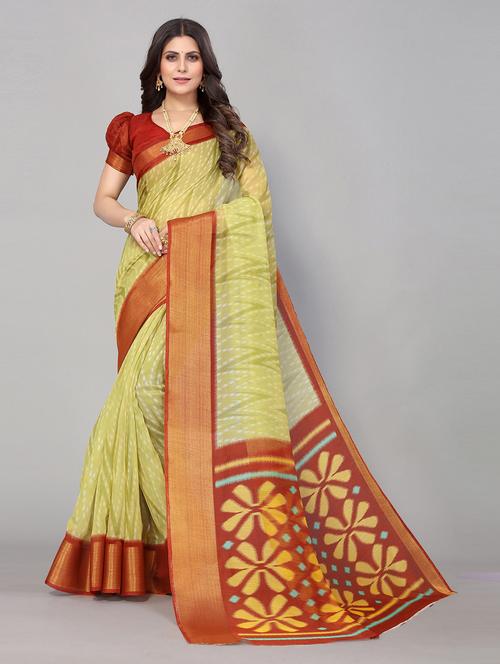 light green printed saree with blouse - 19602697 - Standard Image - 0