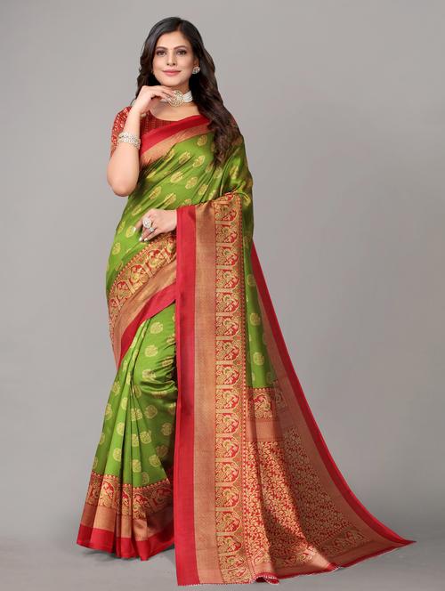 green woven  printed saree with blouse - 19602759 -  Standard Image - 0