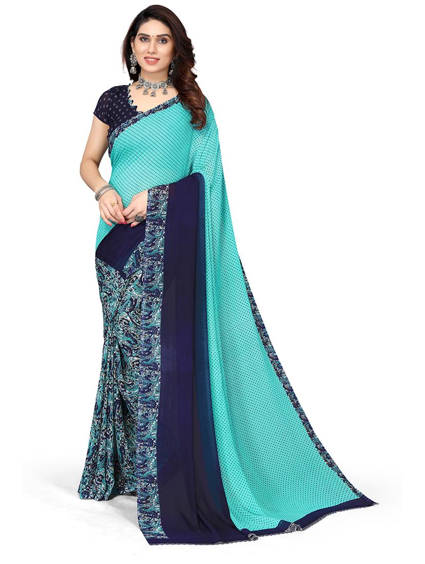 blue printed saree with blouse - 19602773 - Zoom Image - 0