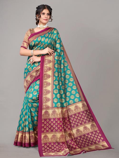 turquoise self design woven saree with blouse - 19603001 - Standard Image - 0