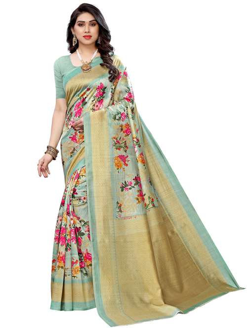 light blue printed saree with blouse - 19603103 -  Standard Image - 0