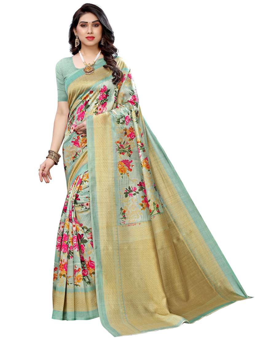 light blue printed saree with blouse - 19603103 -  Zoom Image - 0