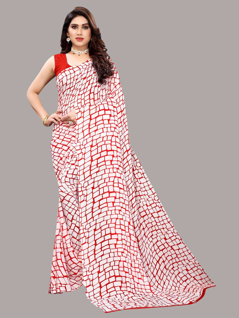 geometric printed woven saree with blouse - 19603213 - Zoom Image - 0