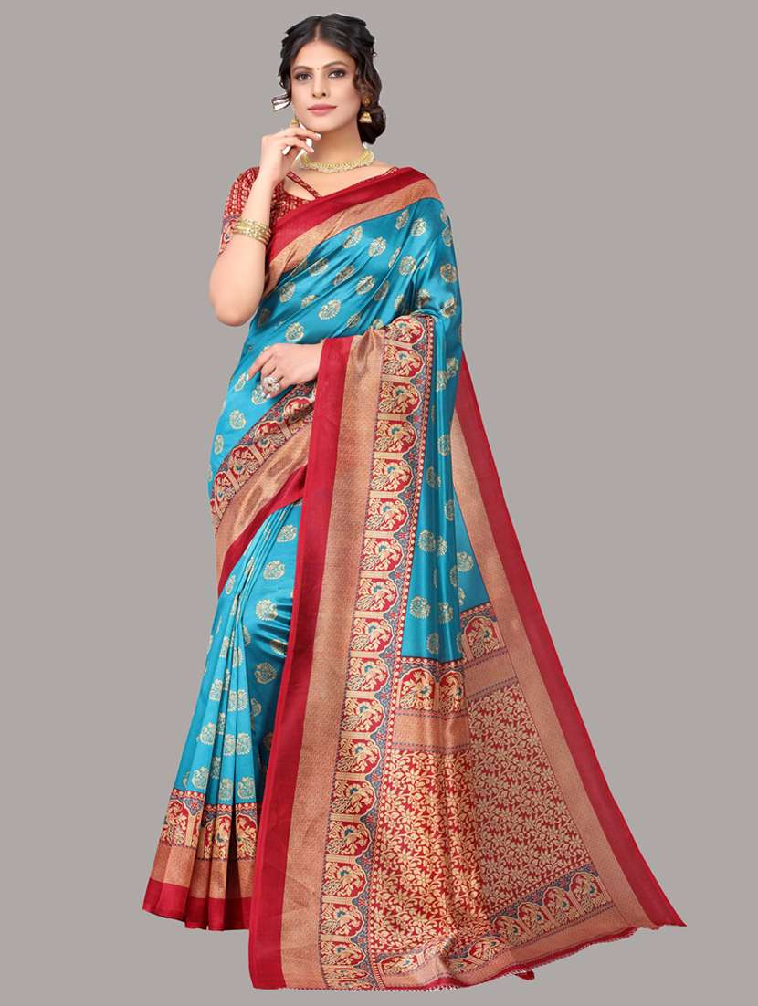 printed contrast bhagalpuri saree with blouse