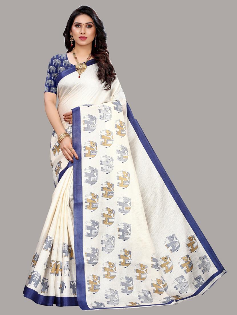 contrast printed baluchari saree with blouse - 19603266 - Zoom Image - 0