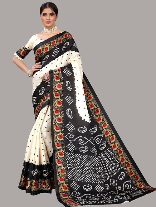printed contrast bandhani saree - 19603270 -  Standard Image - 0