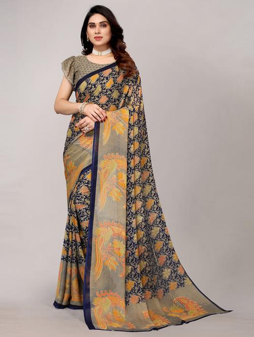 florals printed saree with blouse - 19603397 -  Standard Image - 0