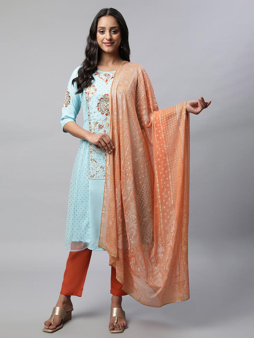 peach self design printed dupatta - 19605188 - Zoom Image - 0