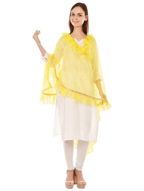 yellow embelliished dupatta - 19606515 - Standard Image - 0