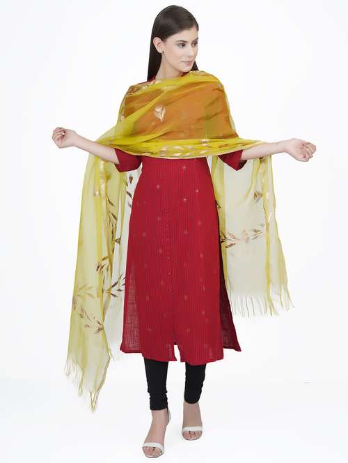 yellow self design dupatta - 19606522 -  Standard Image - 0