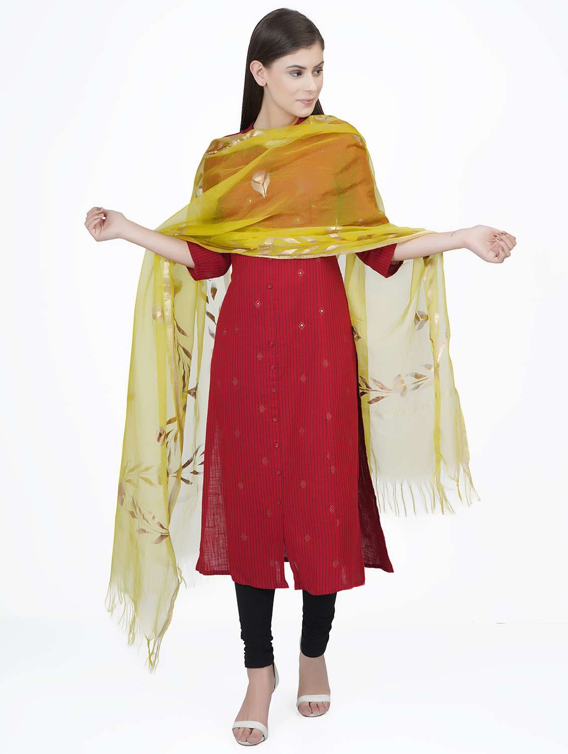 yellow self design dupatta - 19606522 -  Zoom Image - 0