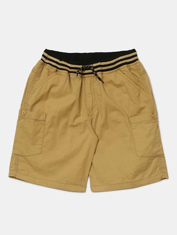 Buy online Boys Drawstring Waist Mid Rise Beige Solid Shorts from