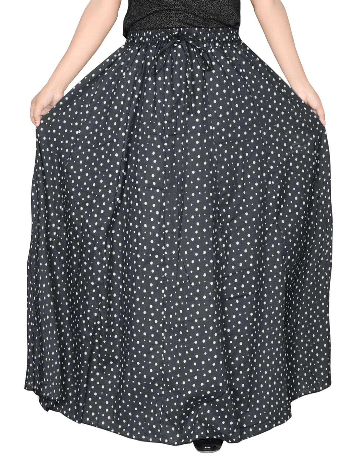 black cotton blend flared skirt