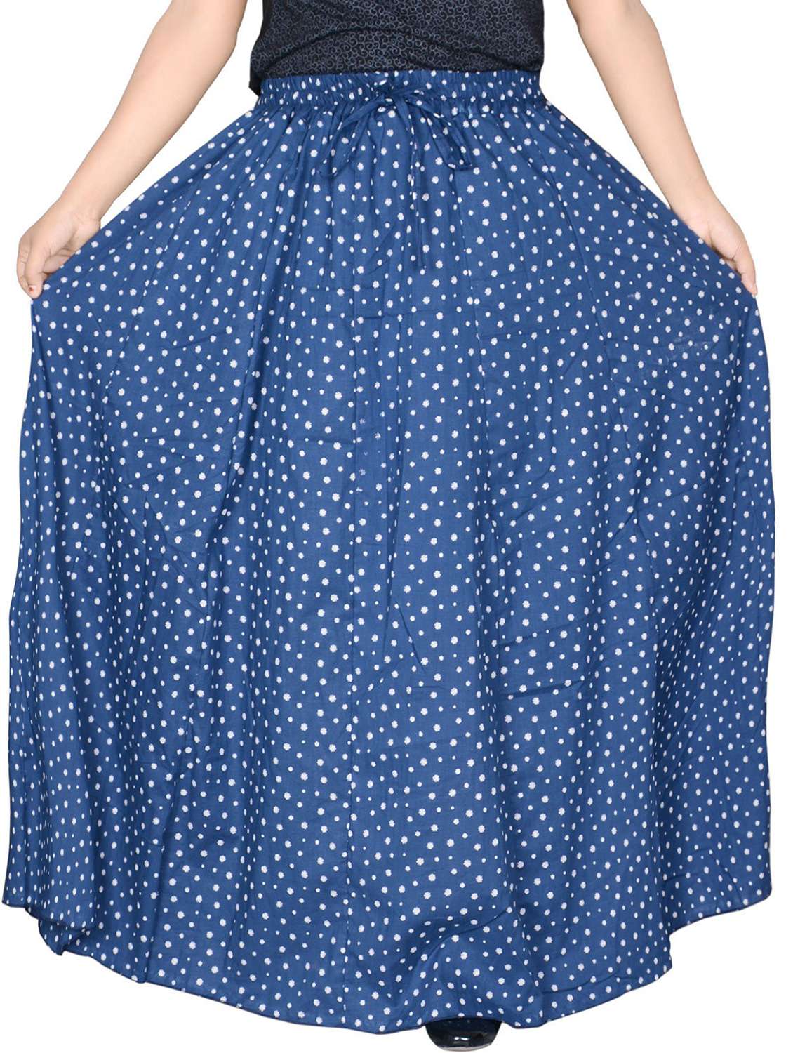 dark blue cotton blend flared skirt