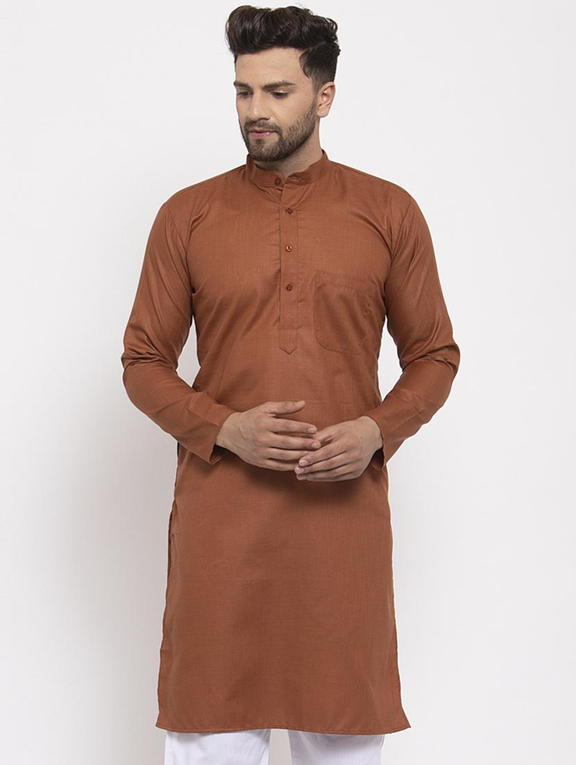 mandarin collar solid cotton kurta - 19607999 - Zoom Image - 0