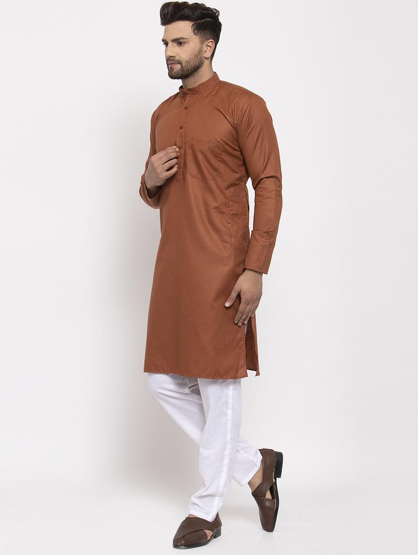 mandarin collar solid cotton kurta - 19607999 - Standard Image - 3